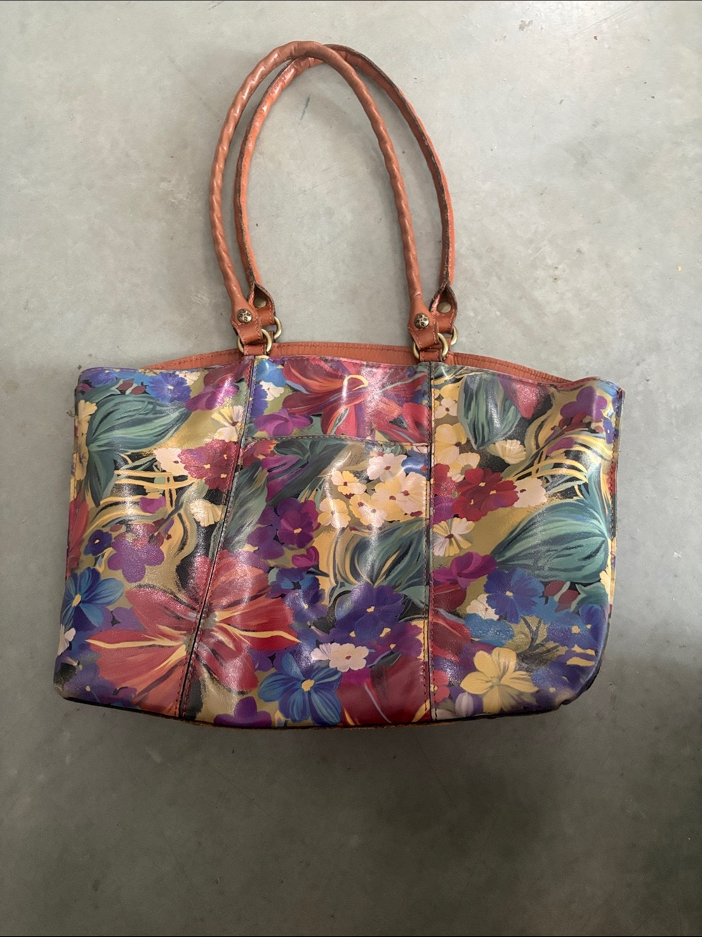Patricia Nash Floral Leather Tote Bag Multicolor Botanical Print Shoulder Purse